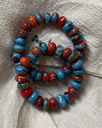 Turquoise and Orange Handmade Murano Bracelet