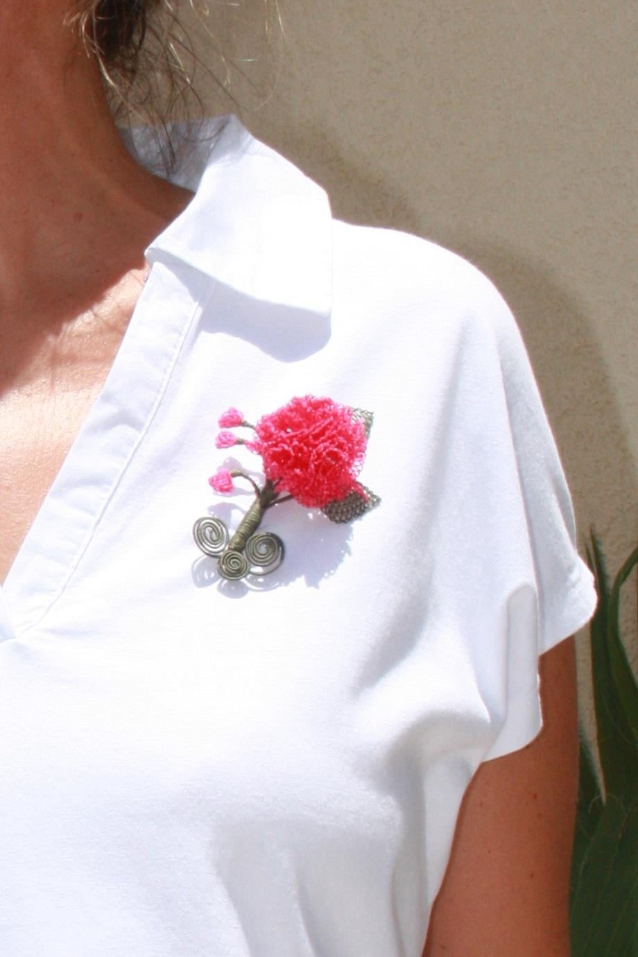 Carnation Flower Brooch, Handmade