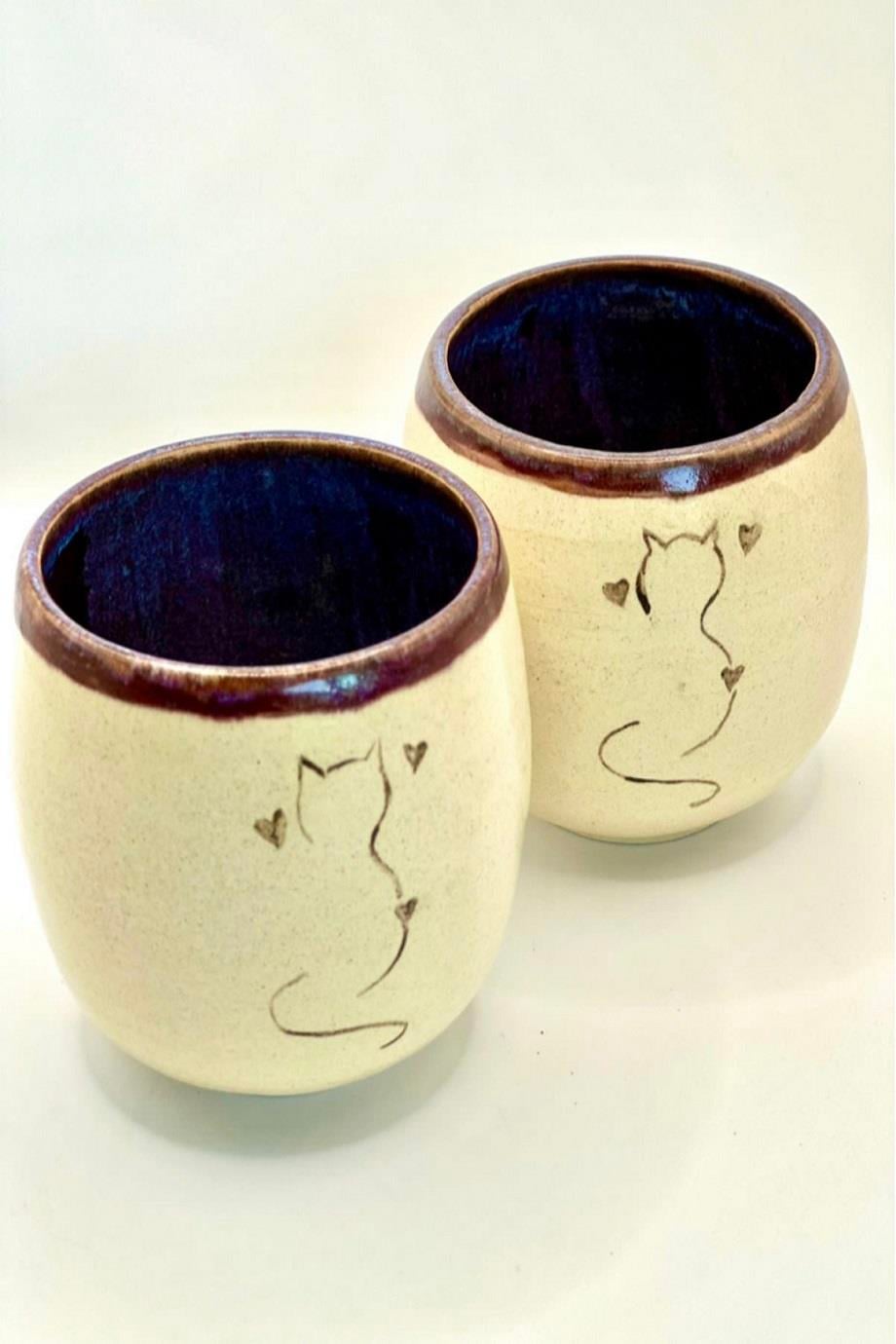 Handmade Ceramic Purple Cat Thumbler 