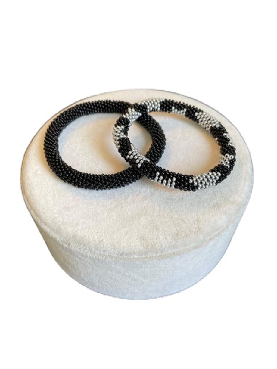 Knitted Handmade Bracelet, Set of 2 Black & Silver Star