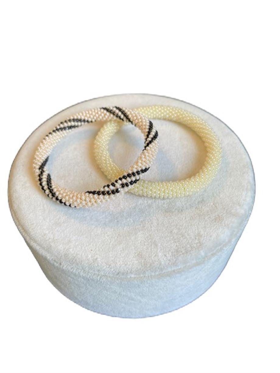Knitted Handmade Bracelet, Set of 2 Cream & Black Helix 