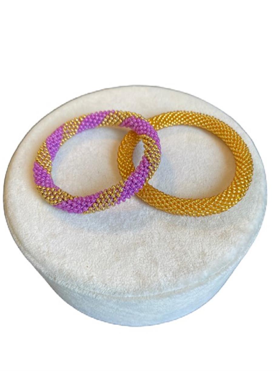 Knitted Handmade Bracelet, Set of 2 Gold  & Purple Helix 