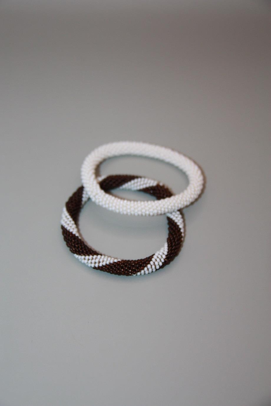 Knitted Handmade Bracelet, Set of 2  White & Brown 