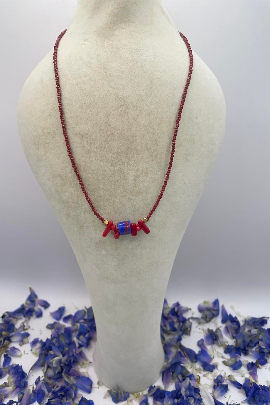 Maroon Single Strand Handmade Glass Necklace