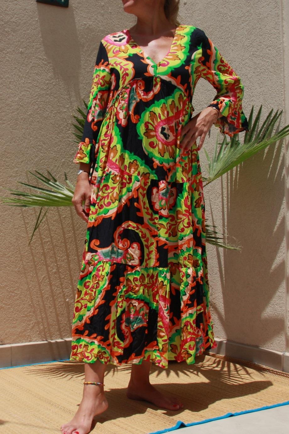 Neon Colours Long Sleeve Crepe Maxi Dress