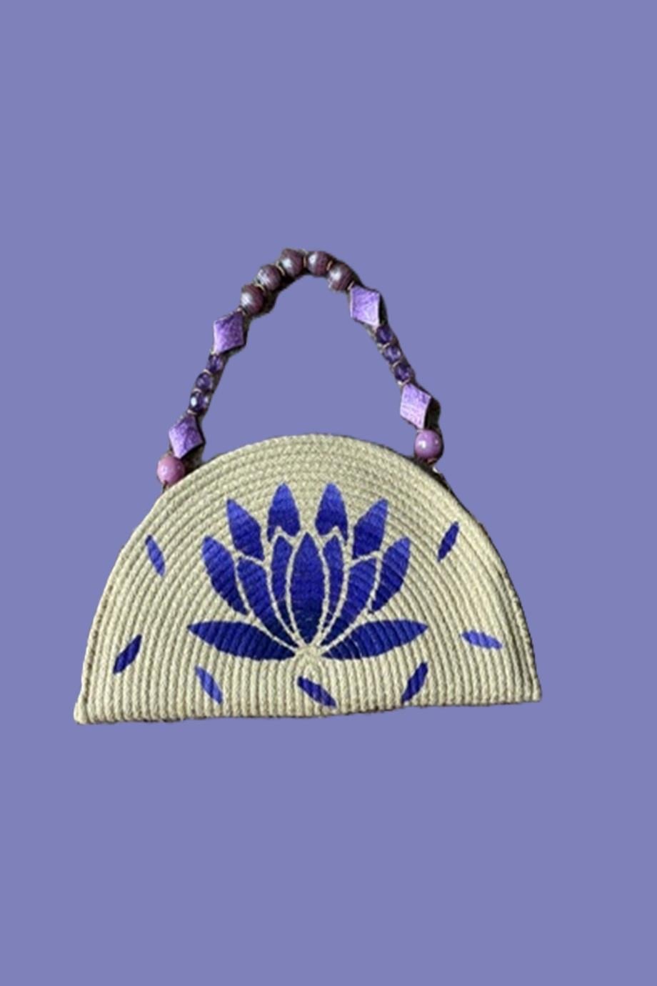 Purple Lotus Pattern, Hand-Painted Bag