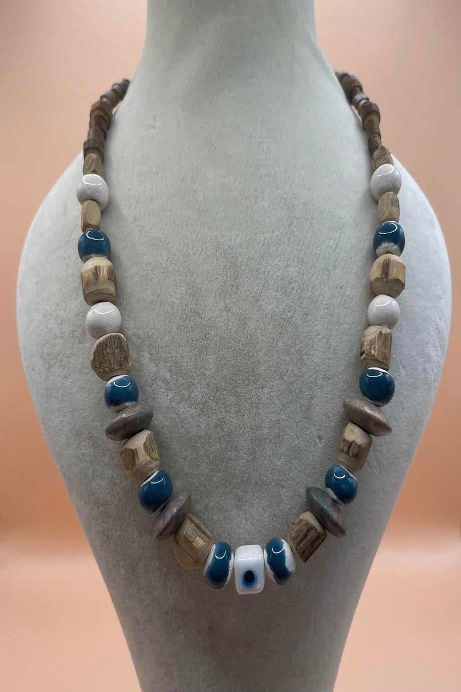 Thankful Necklace Handmade Tulsi and Clay Bead