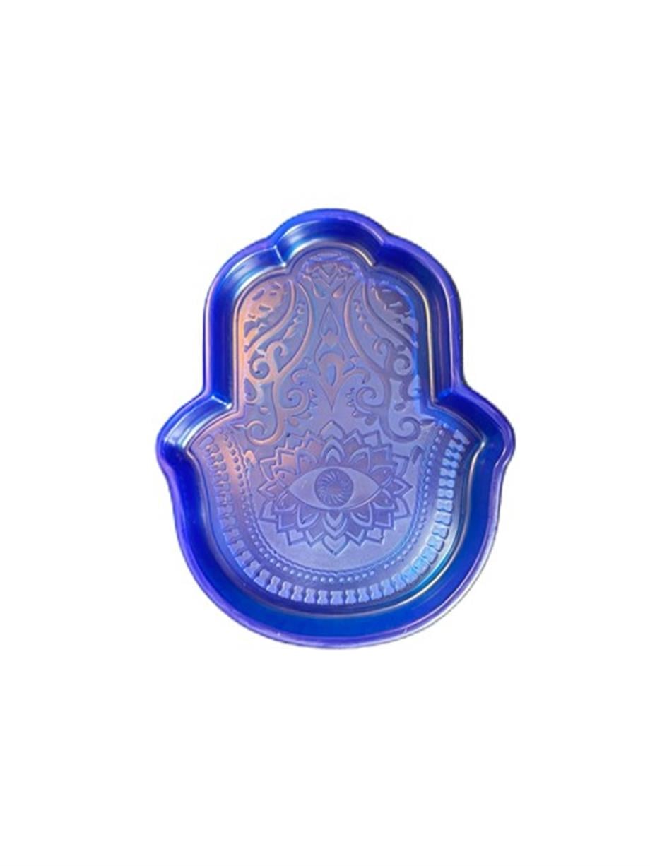 The Hand of Hamsa Tray, Handmade Epoxy, Wide Blue