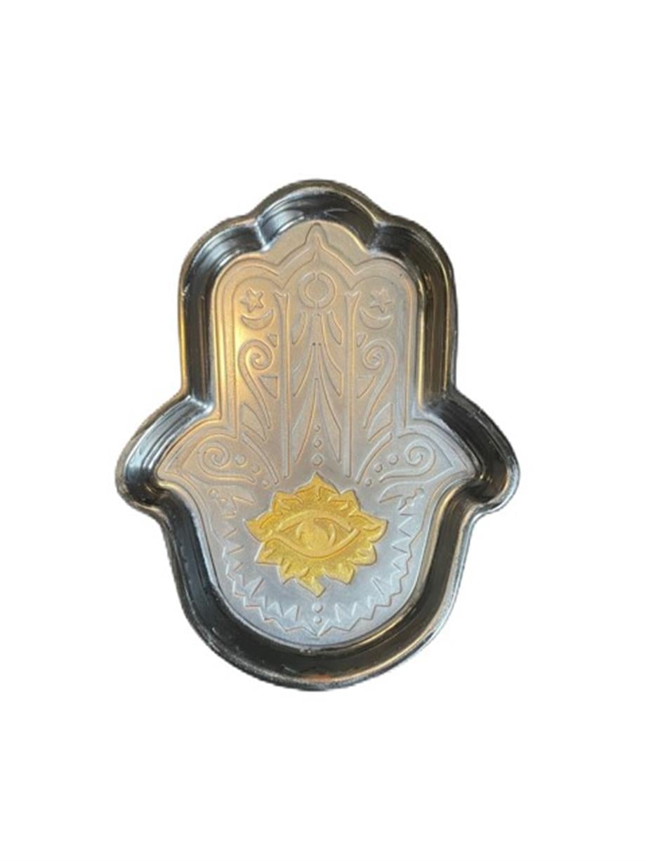 The Hand of Hamsa Tray, Handmade Epoxy, Black & Gray