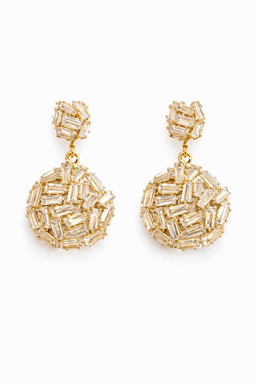 Baget Taşlı Yuvarlak Gold Küpe