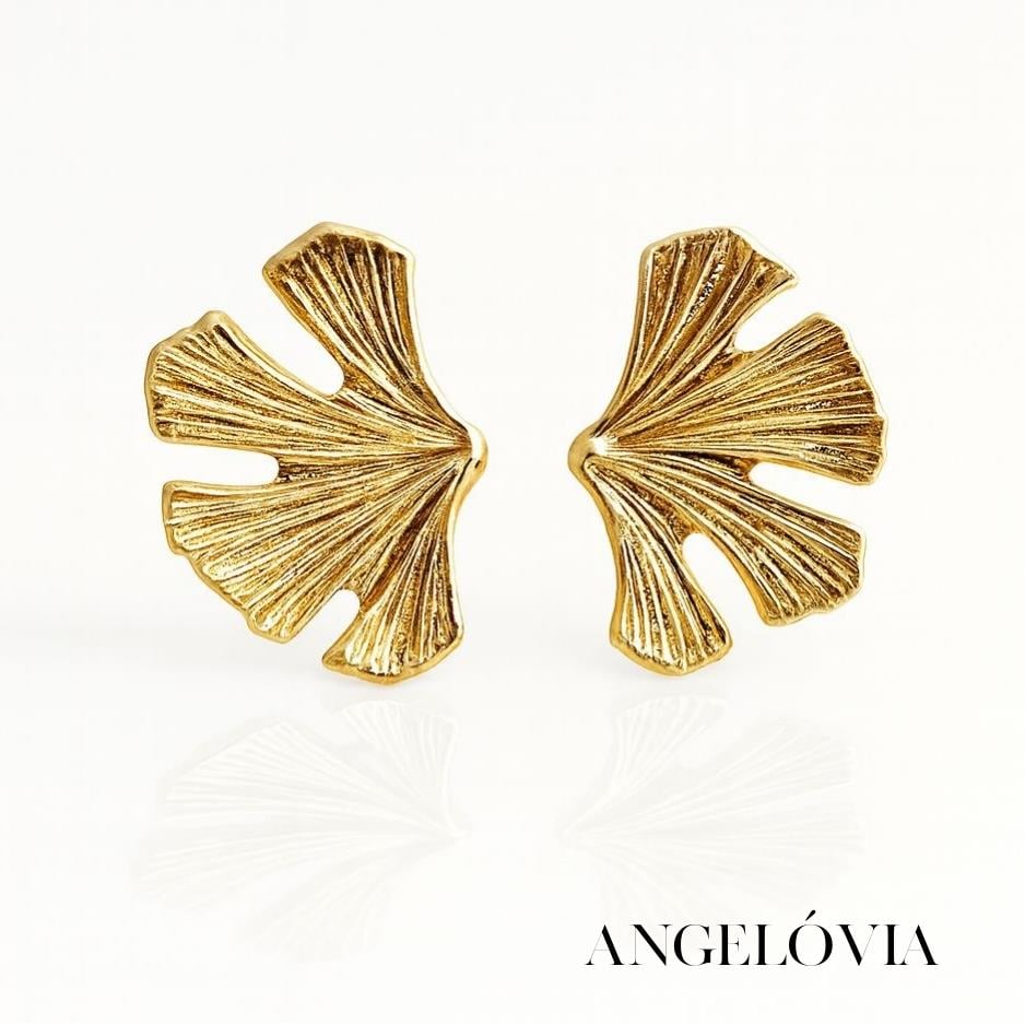 GOLD YAPRAK FİGÜRLÜ ÇELİK KÜPE