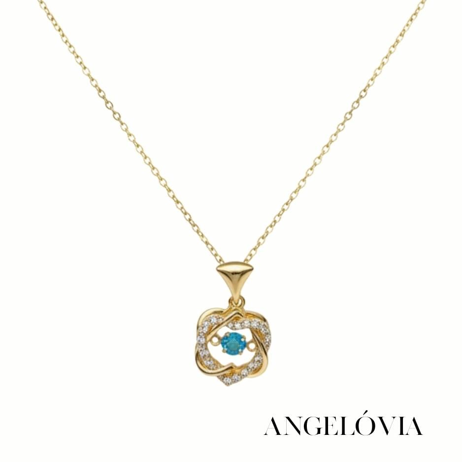 GOLD ZİRKON TAŞLI MAVİ ÇİÇEK FİGÜRLÜ ÇELİK KOLYE
