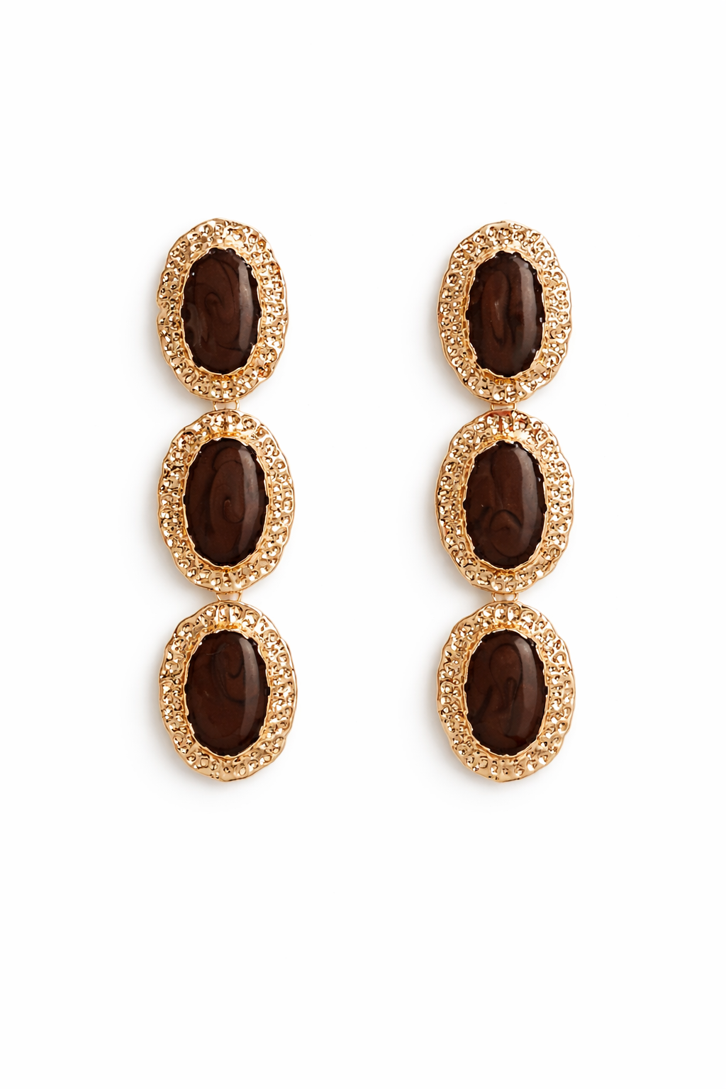 Kahve Oval Taşlı Küpe