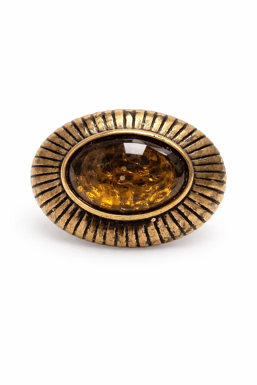 Amber Zirkon Taşlı Vintage Bakır Yüzük