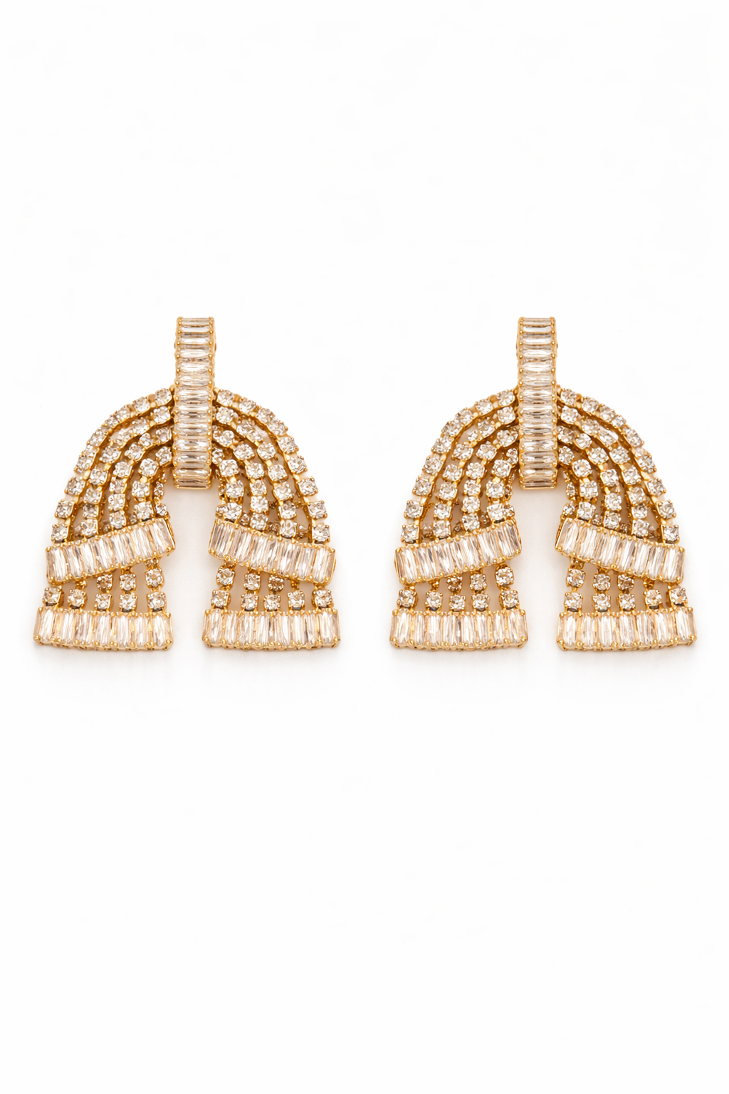 Baget Taşlı Işıltılı Gold Küpe
