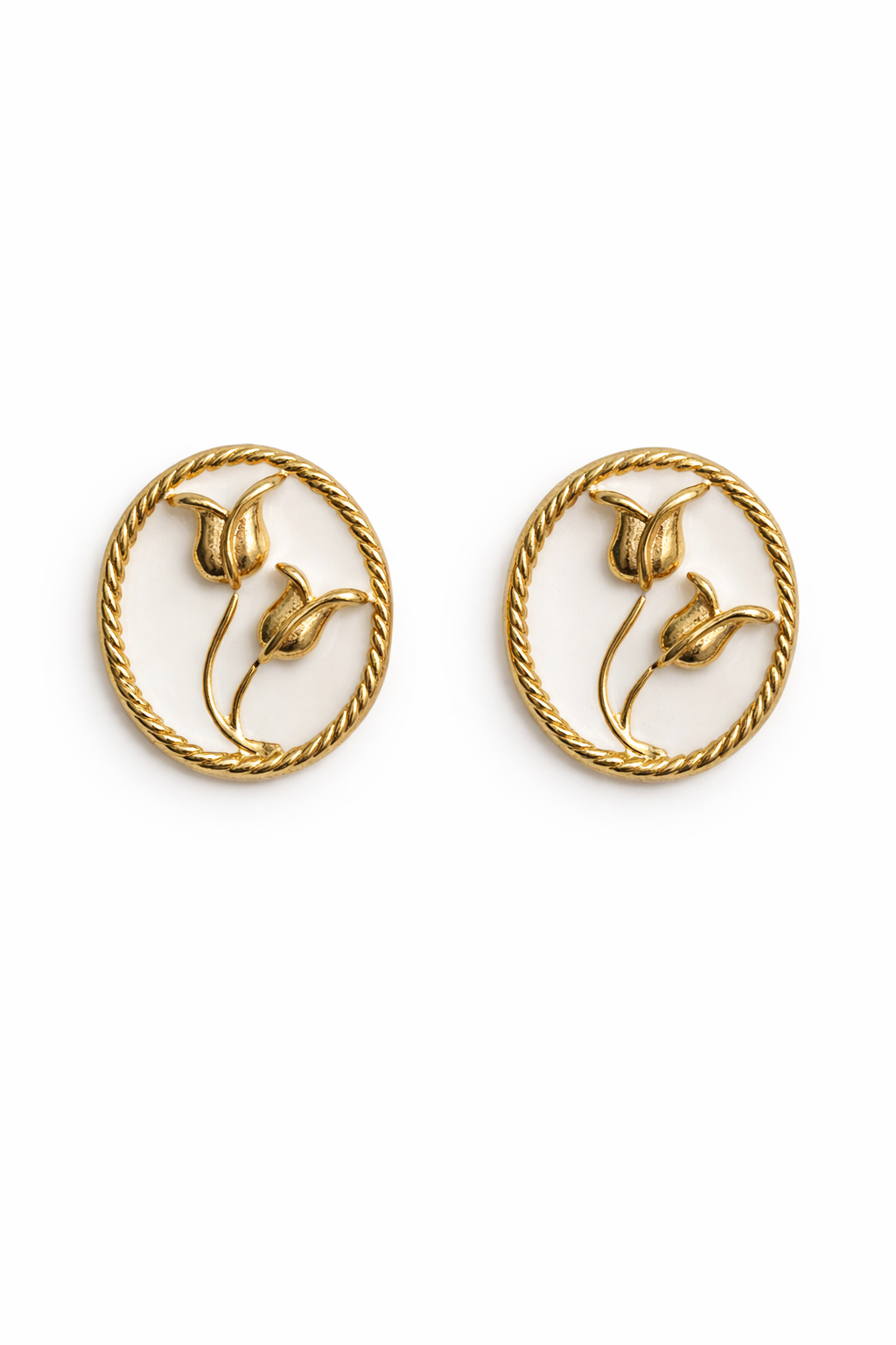 Gold Lale Figürlü Çelik Küpe