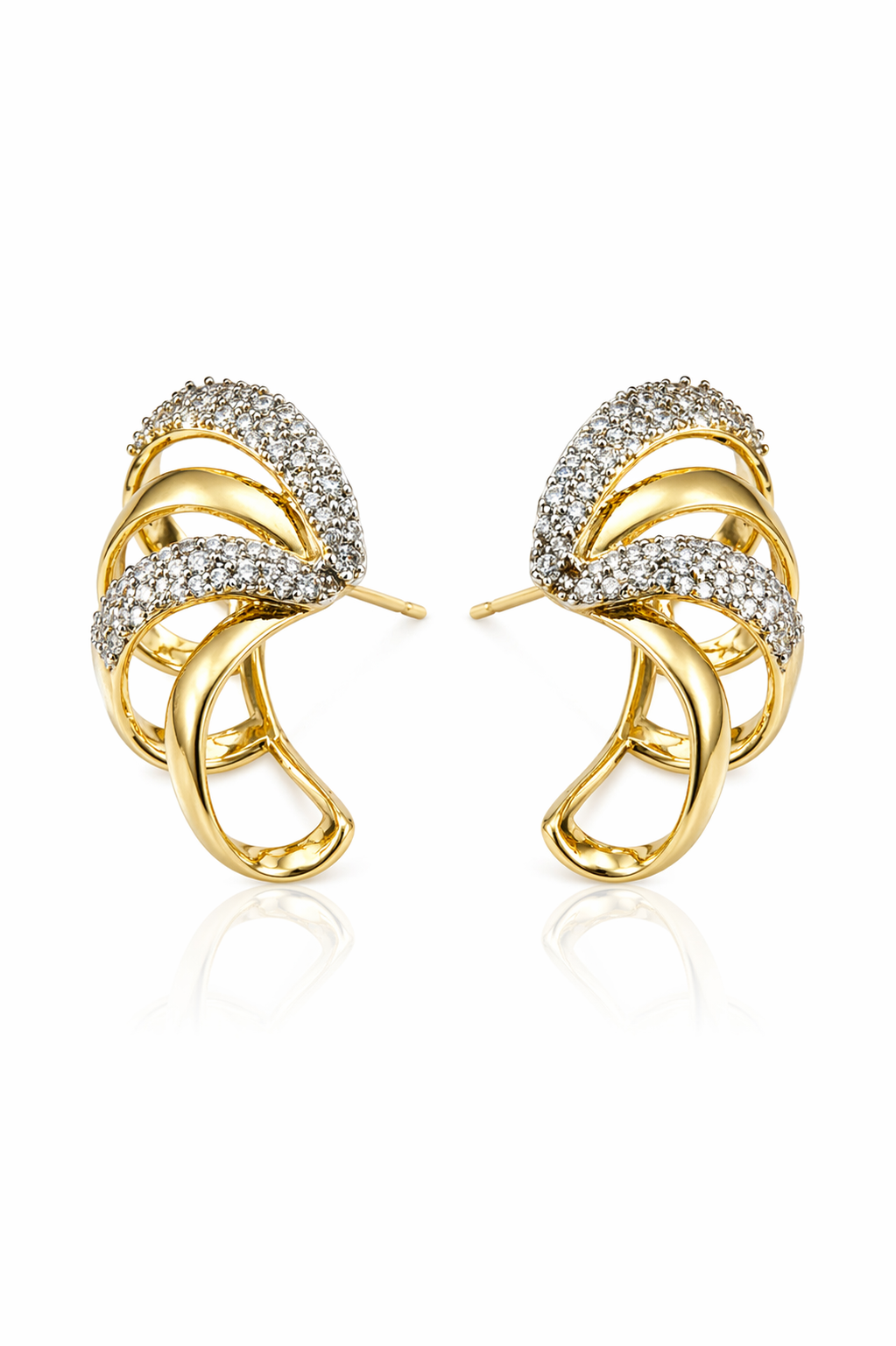 Gold Zirkon Taşlı Burgu Çelik Küpe