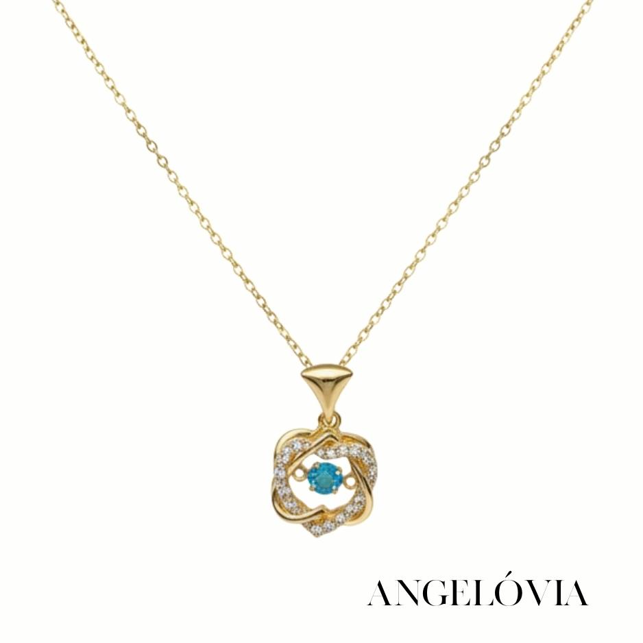 GOLD ZİRKON TAŞLI MAVİ ÇİÇEK FİGÜRLÜ ÇELİK KOLYE