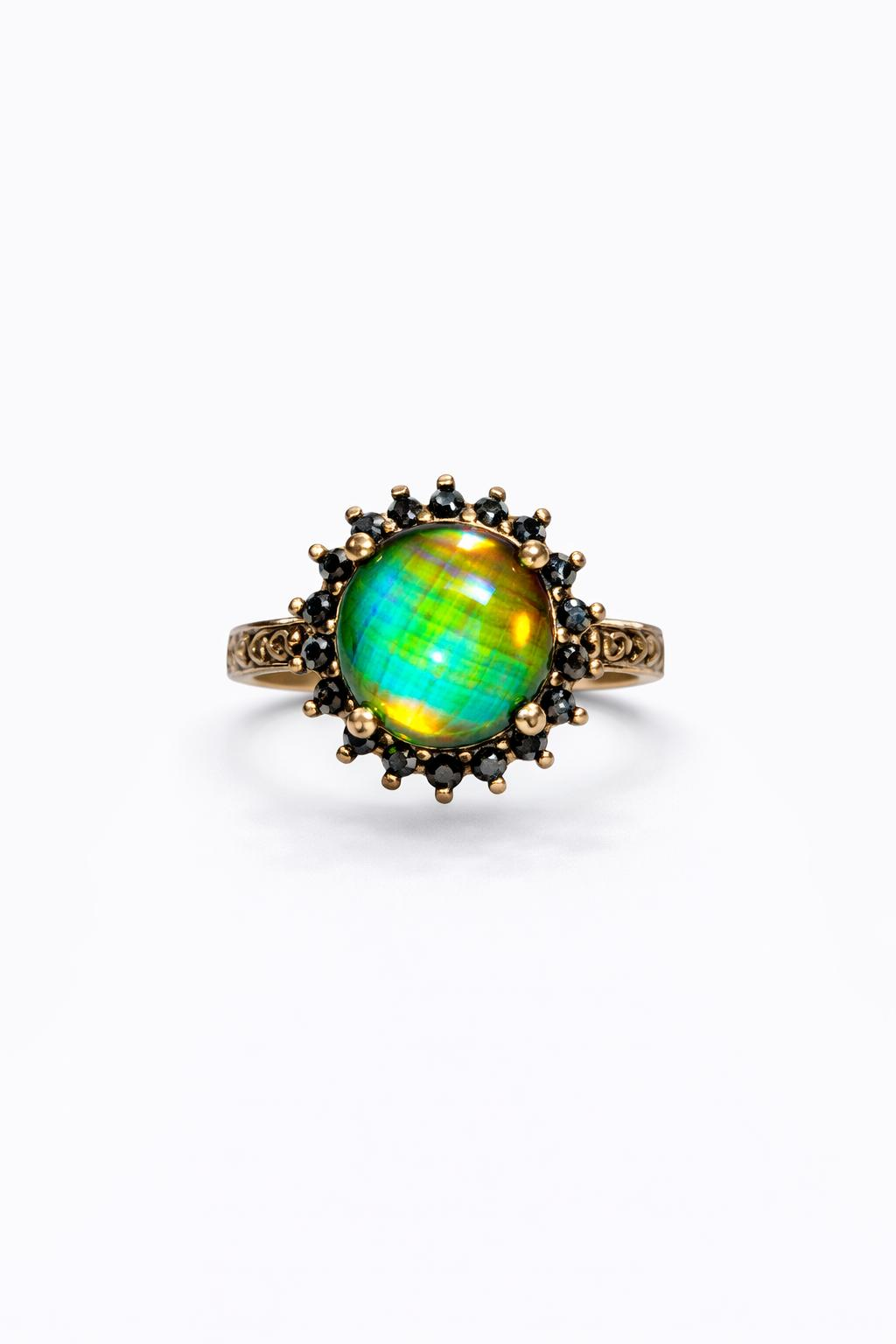 Işıltılı Opal Taşlı Vintage Bakır Kaplama Kadın Çelik Yüzük