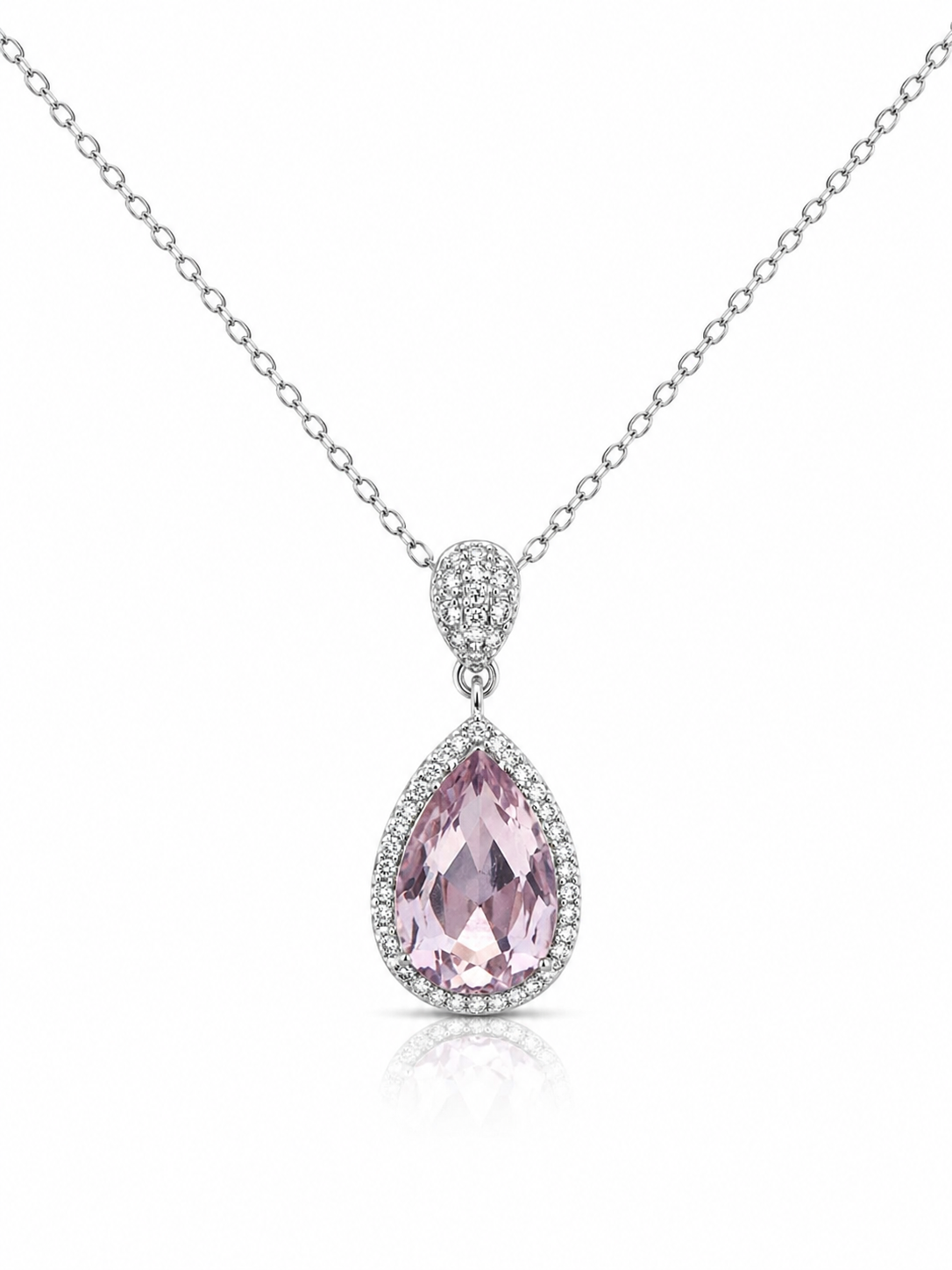 Pembe Damla Zirkon Taşlı Minimal Rodyum Kadın Kolye