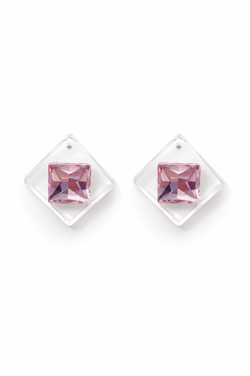 Pembe Taşlı Kare Minimal Kadın Çelik Küpe