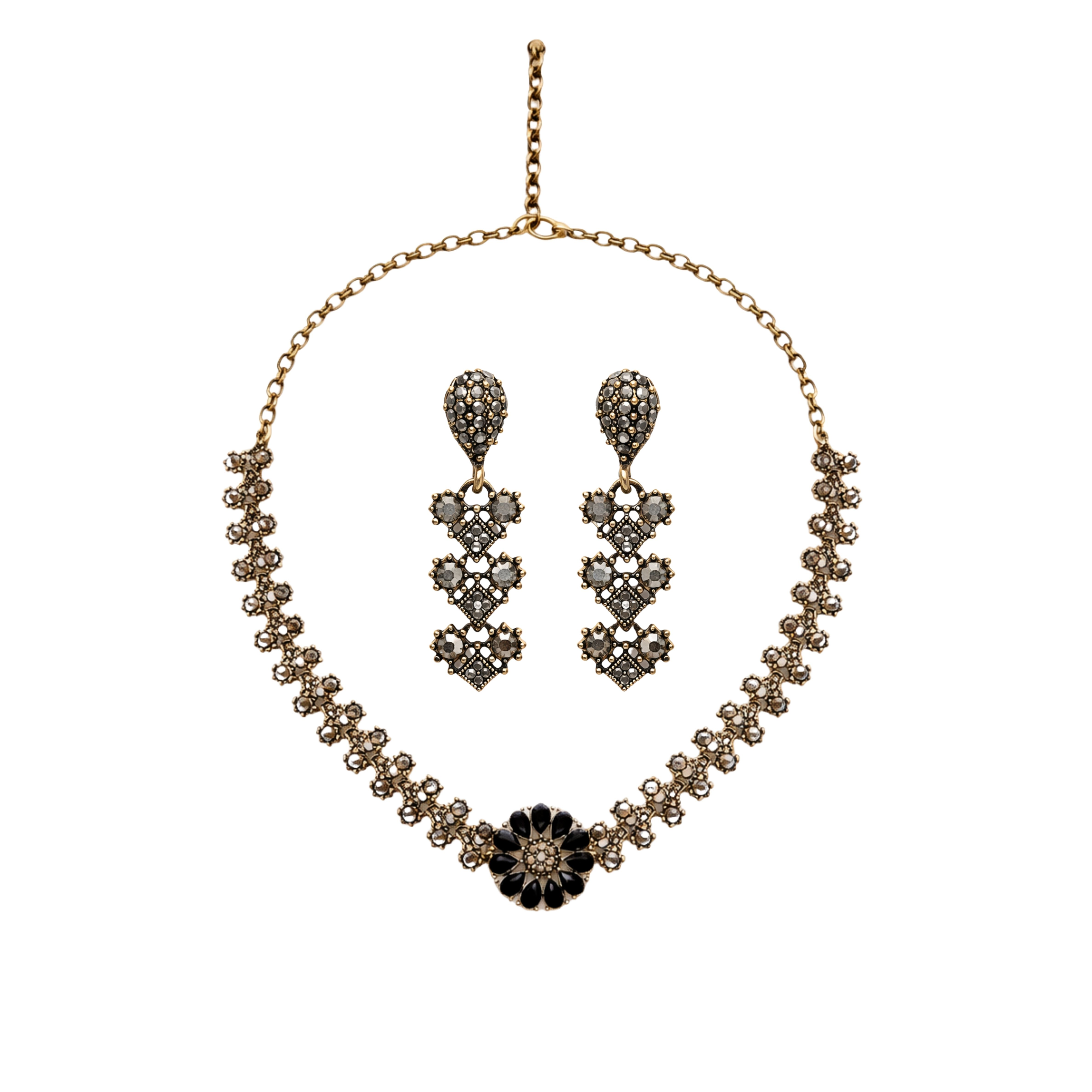 Siyah Çiçek Detaylı Bakır Set