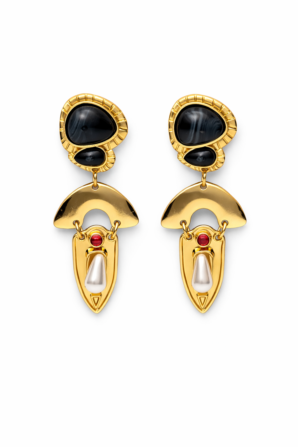 Siyah Taşlı Sallantılı Kadın Çelik Küpe