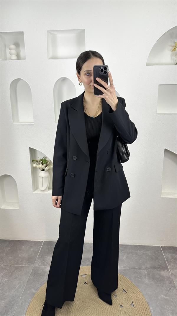 MİSSEMRAMİSS  SİYAH BLAZER CEKET PALAZZO PANTOLON TAKIM