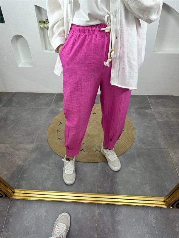PEMBE PAÇA PİLELİ PANTOLON