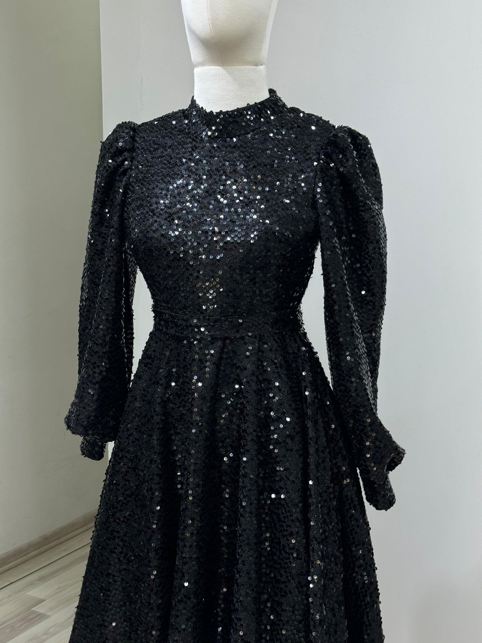Bella – Siyah Saten Abiye Elbise
