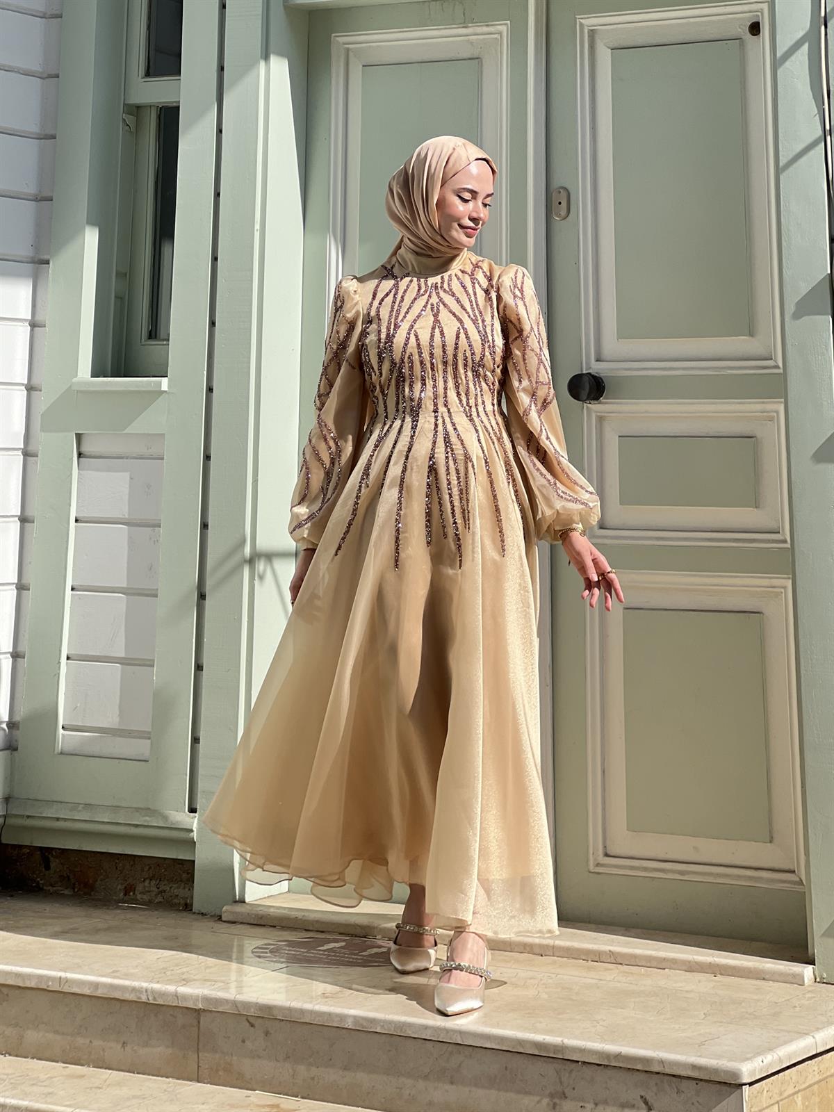 Luna – Gold Abiye Elbise