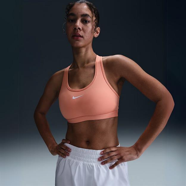 Nike Swoosh Medium Support Dolgulu Spor Sütyeni - Somon