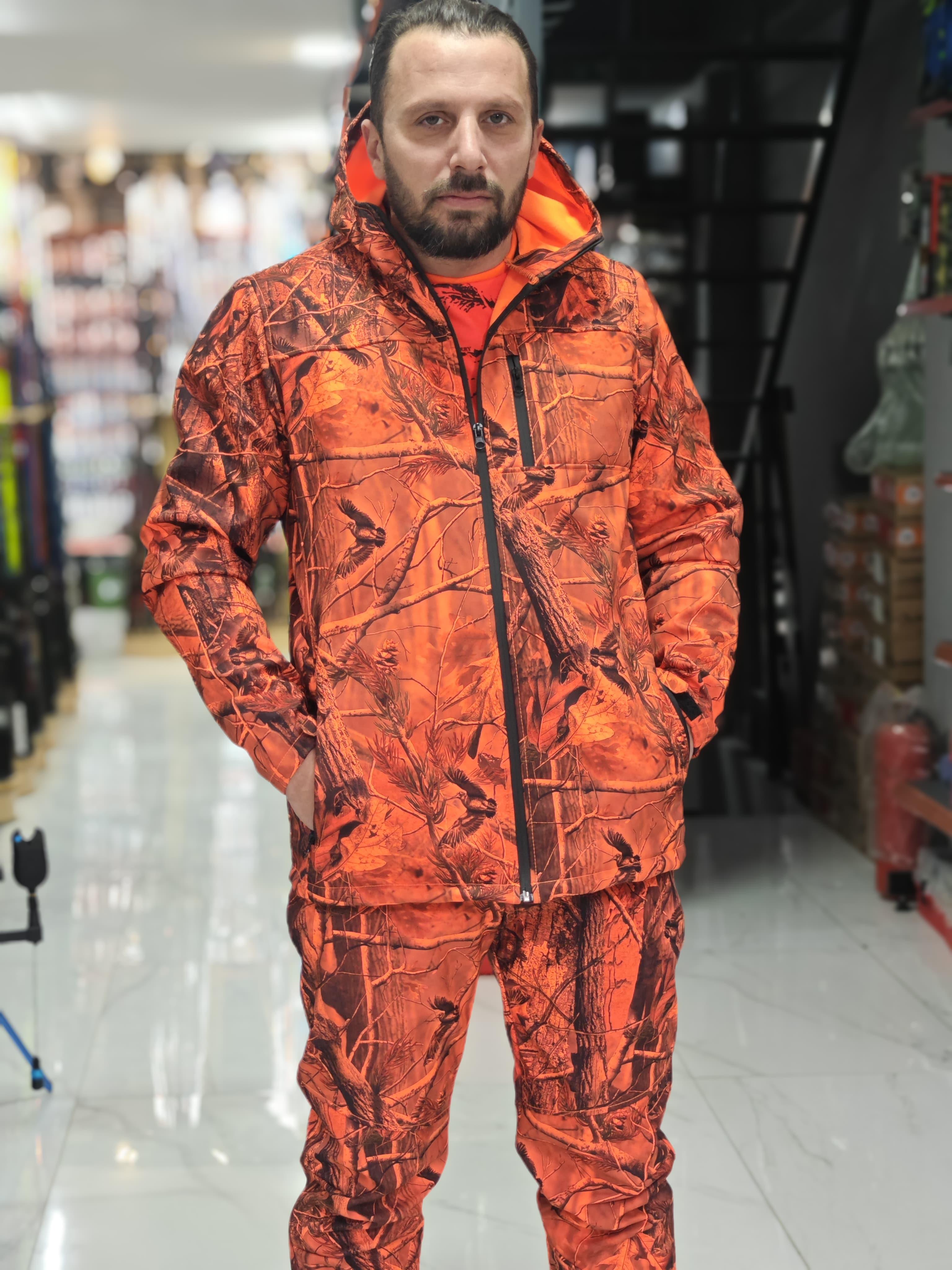 Turuncu Orman ve Çulluk Desenli SoftShell Takım