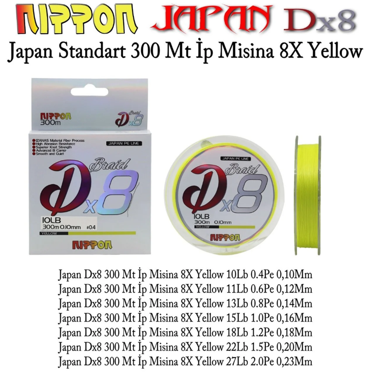 NIPPON Japan Dx8 300 Mt İp Misina 8X Yellow