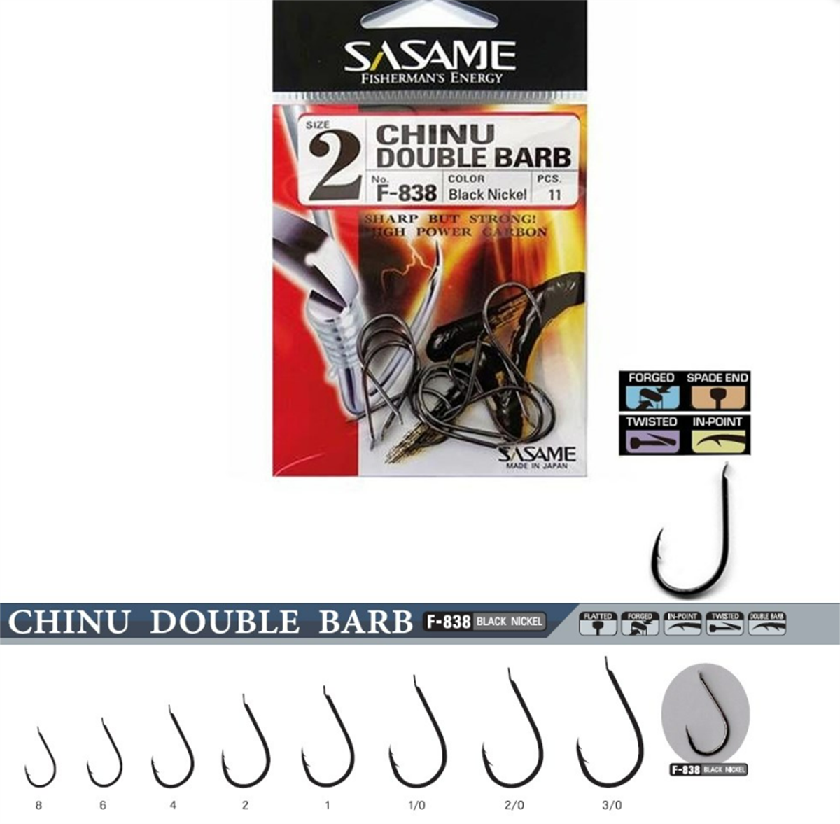 Sasame F-838 Chinu Double Barb Black Nickel İğne