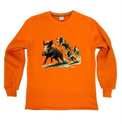 Domuz Köpek Resimli Turuncu Sweatshirt