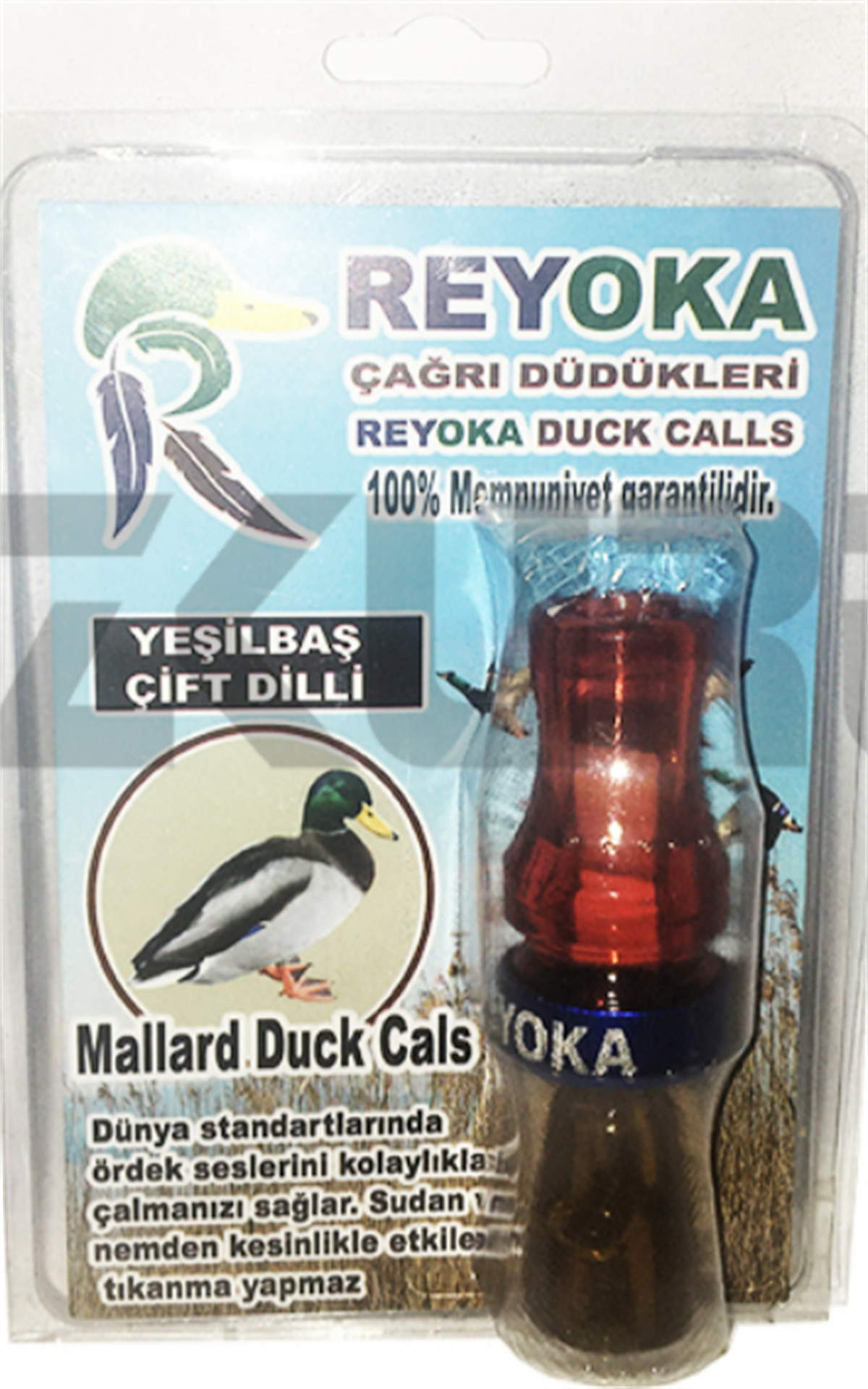 Reyoka Çift Dilli Yeşilbaş Ördek Düdüğü (Kırmızı/Sarı - Mavi Halka)