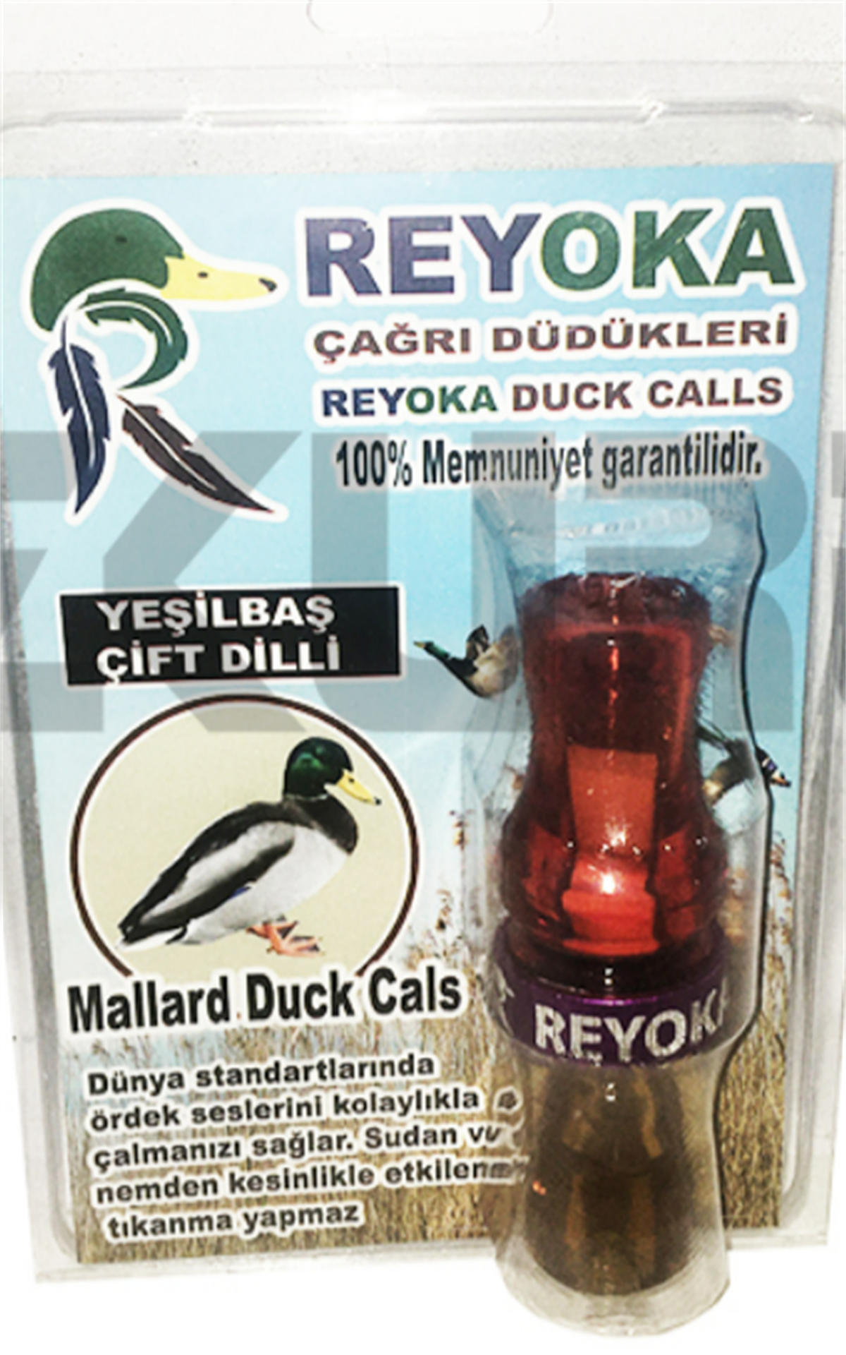 Reyoka Çift Dilli Yeşilbaş Ördek Düdüğü (Kırmızı/Sarı - Mor Halka)