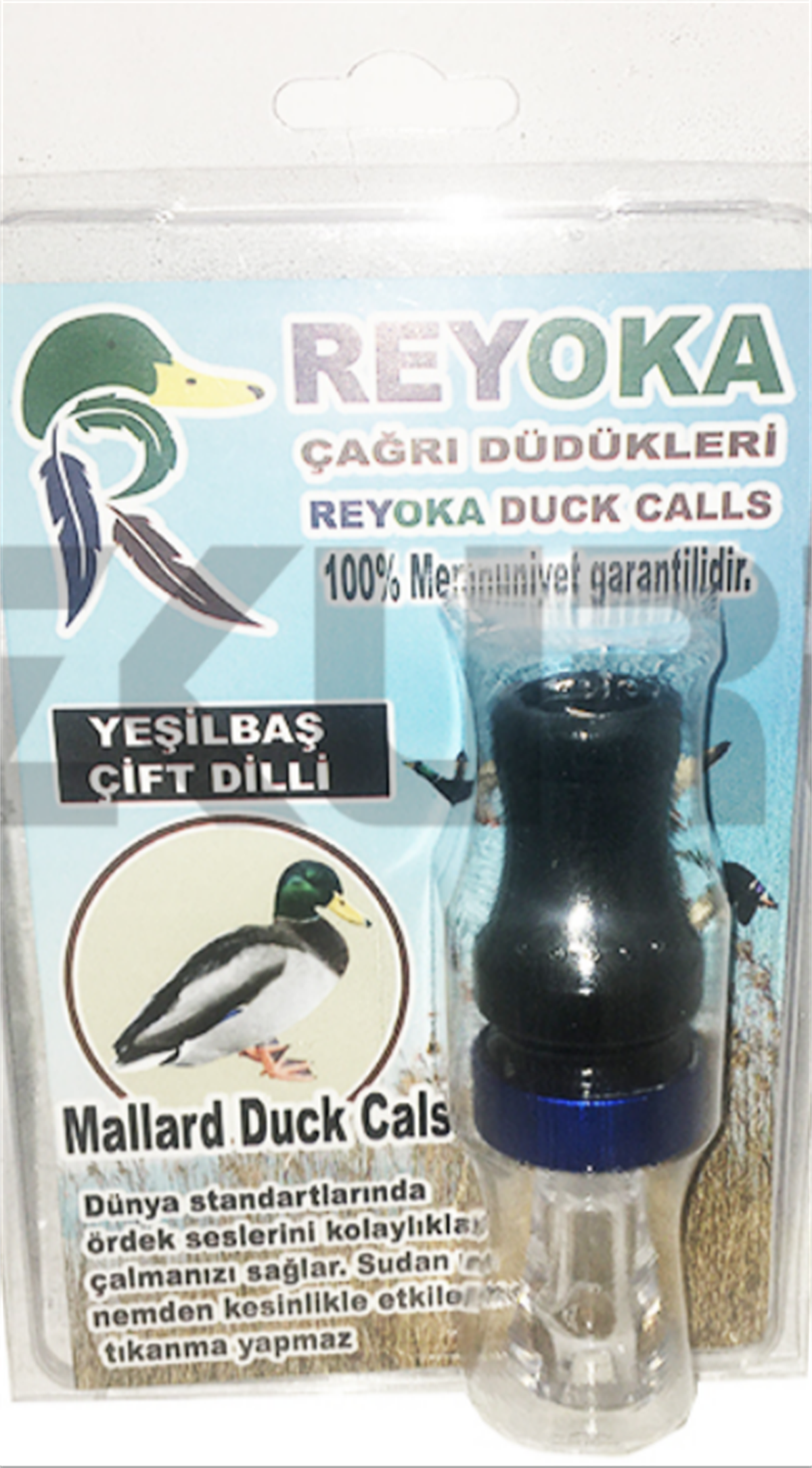 Reyoka Çift Dilli Yeşilbaş Ördek Düdüğü (Siyah/Beyaz - Mavi Halka)