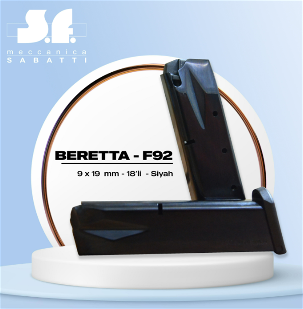 SABATTI BERETTA F92 (YAVUZ 16) ( SİYAH TABANCA ŞARJÖRÜ) 18'Lİ