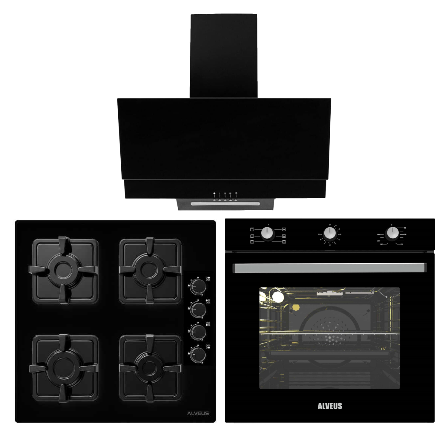 Alveus Siyah Cam Ankastre Set - 02 (KLS 670 + MFA614 + MOD F17)