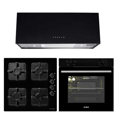 Alveus Siyah Cam Ankastre Set - 09 (KLS 670 + MFA604 + DIAMOND 60)