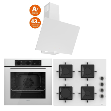 Ferre Beyaz Cam Ankastre Set (QBL62CB Fırın - SS206 Ocak - D078-SA Davlumbaz)