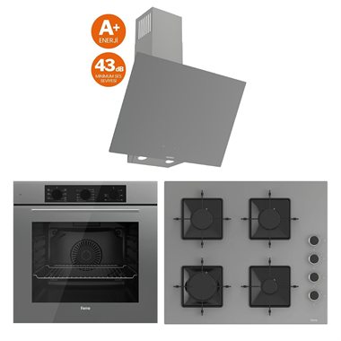 Ferre Gri Cam Ankastre Set (QBL62CPR Fırın - SS208 Ocak - D079-SA Davlumbaz)