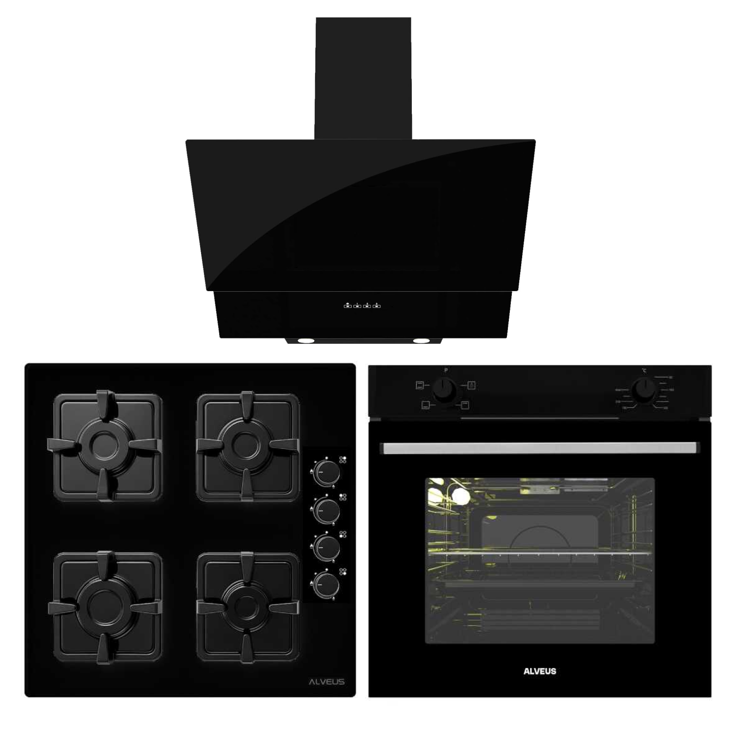 Alveus Siyah Cam Ankastre Set - 07 (KLS 670 + MFA604 + MOD 3000)