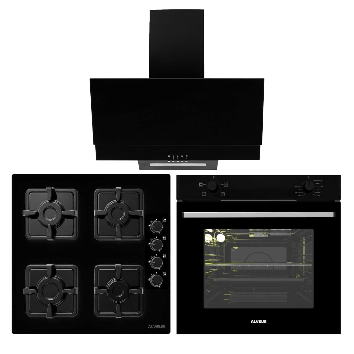 Alveus Siyah Cam Ankastre Set - 08 (KLS 670 + MFA604 + MOD F17)