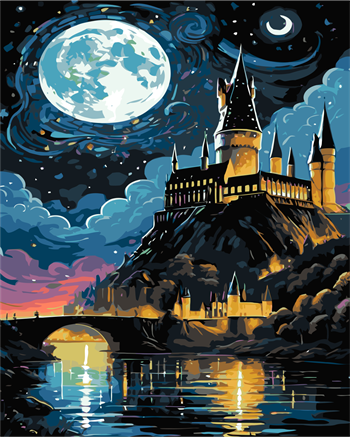 Sayılarla Boyama Seti Çerçeveli Kasnaklı Hogwarts ta Gece