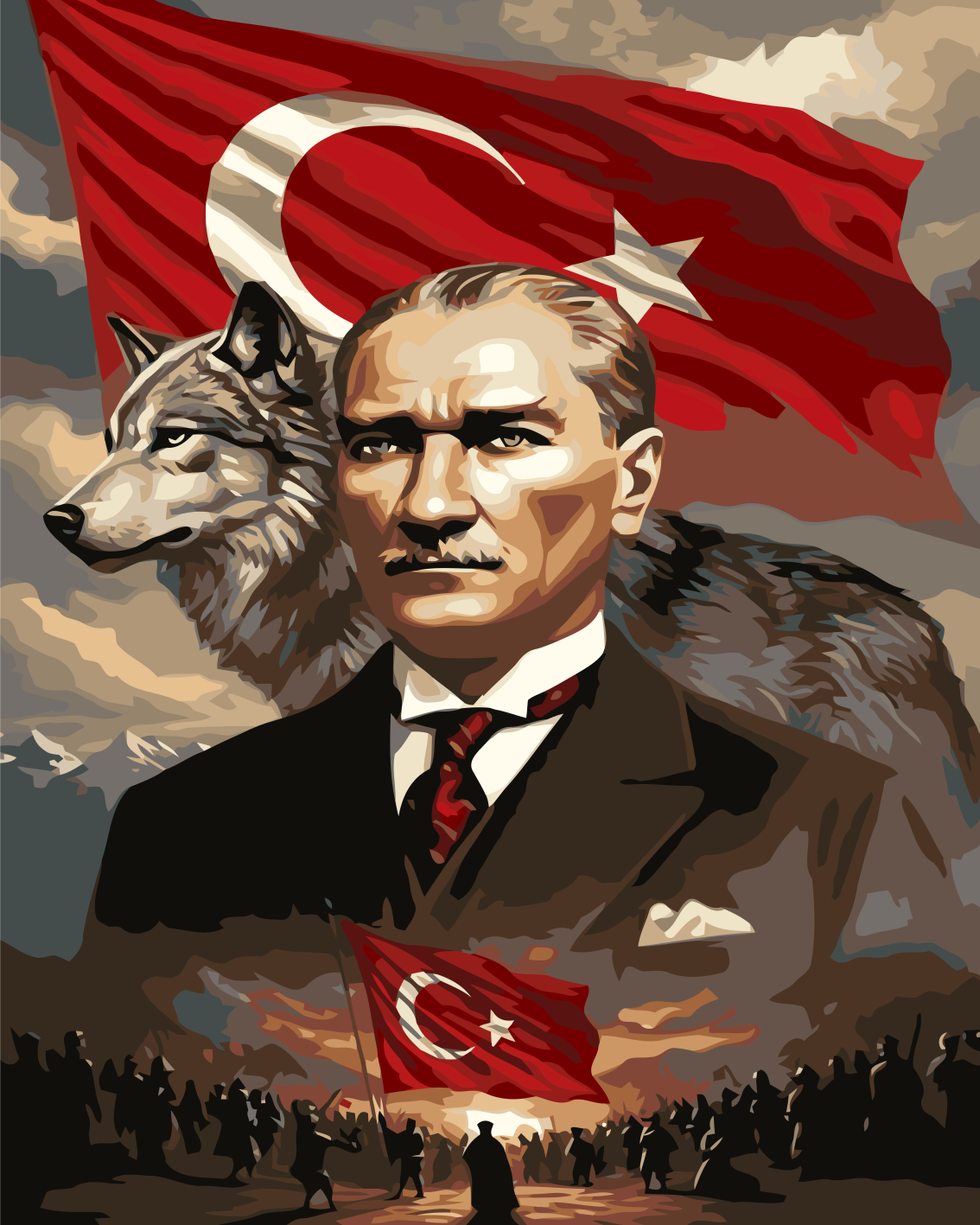 Sayılarla Boyama Seti Çerçeveli Kasnaklı Atatürk ve Kurt 2