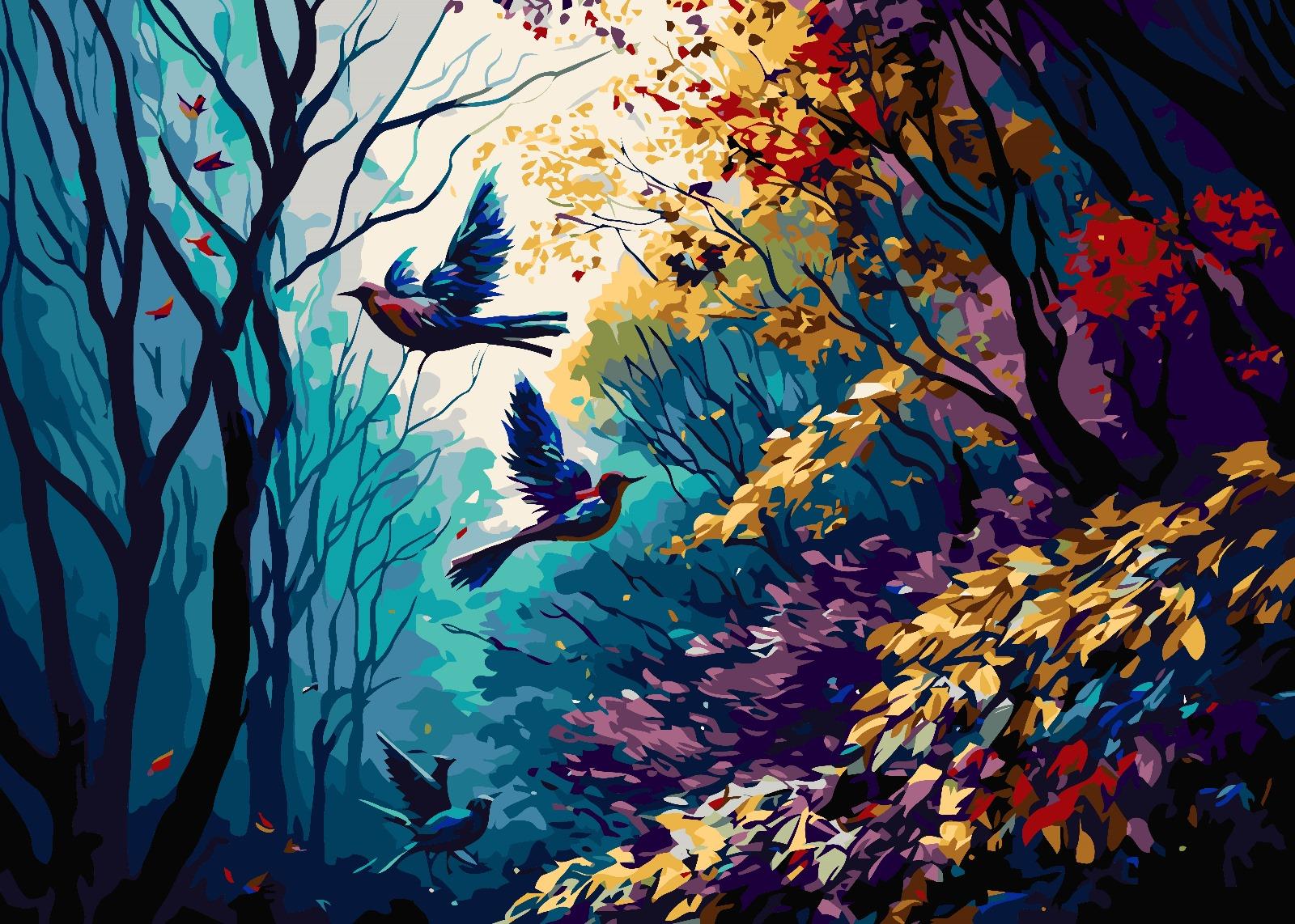 Sayılarla Boyama Seti Kuşlarla Dolu Bir Orman