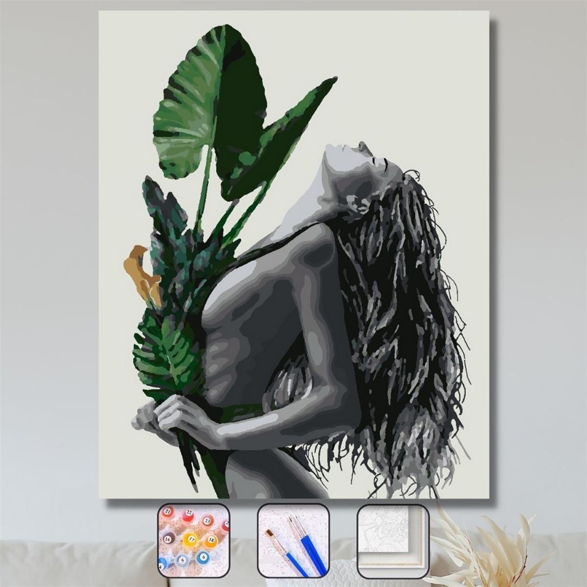 Sayılarla Boyama Seti Yapraklar ve Kadın 70x90cm